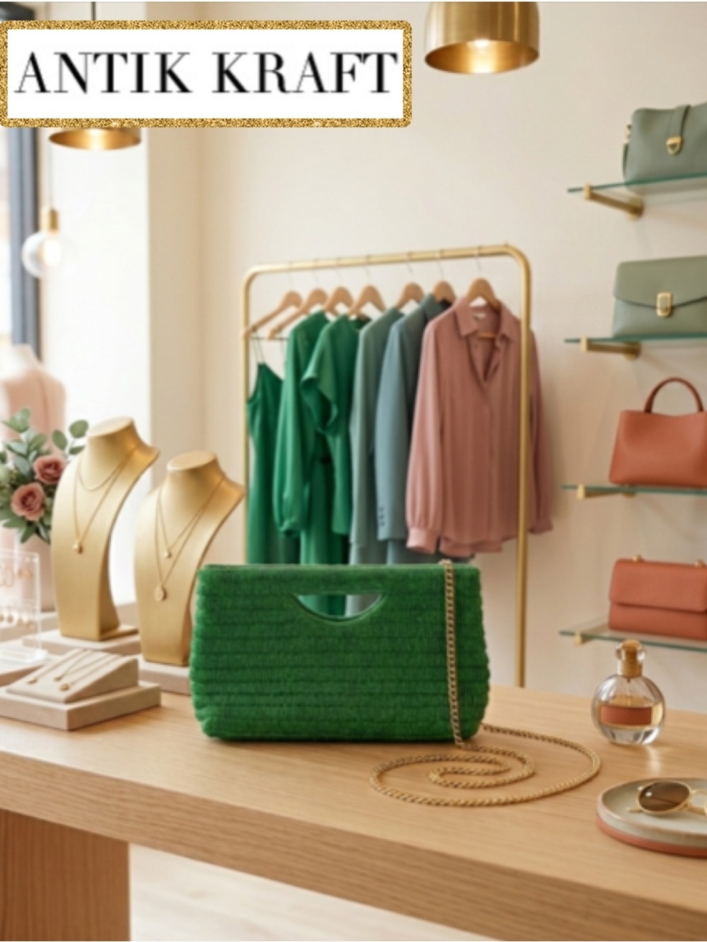 🆕 Antik Kraft Green Glass Beaded Clutch/Shoulder Bag/Crossbody w/Gold Chain - Picture 17 of 17